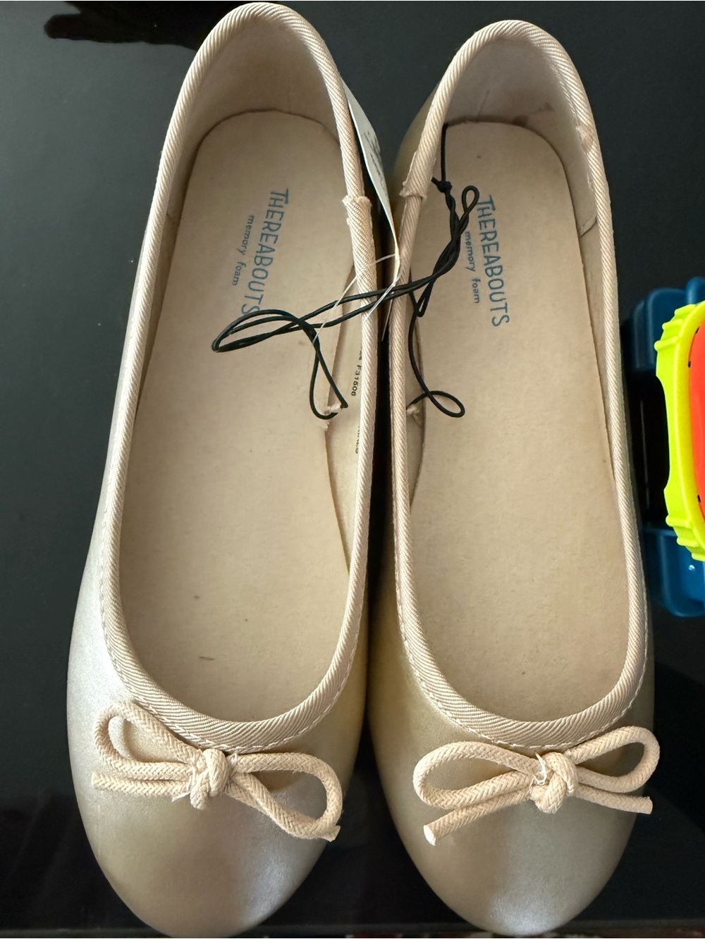 Girls' Metallic Beige Ballet Flats with Bow